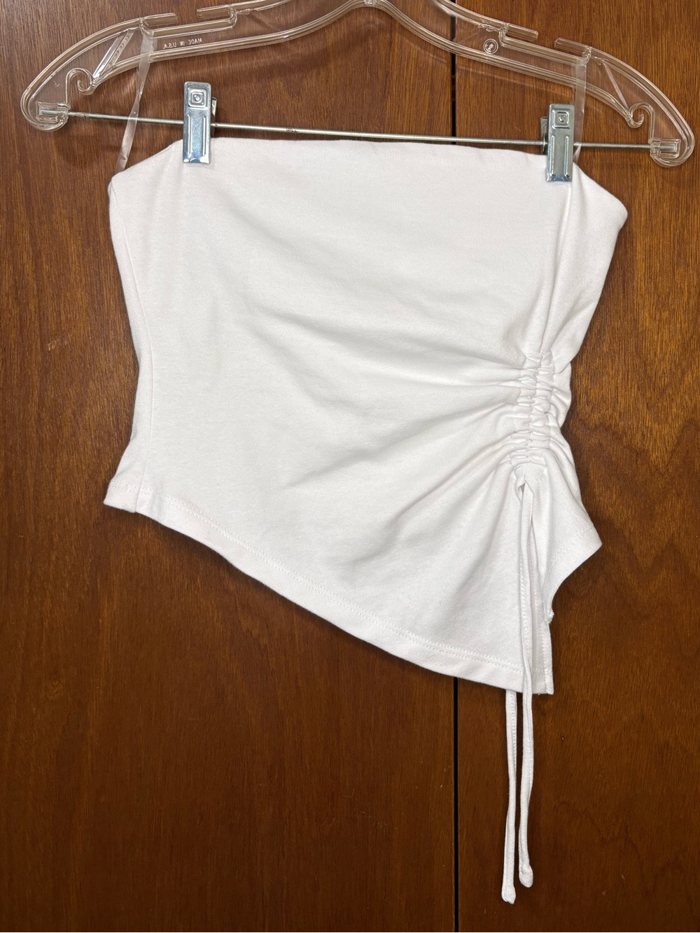 Women’s White Ruched Asymmetric Tube Top